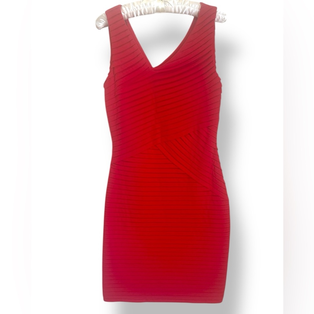 Calvin Klein Red Bandage Bodycon Tight Mini Slimming Sheath Cocktail Dress  SZ 6